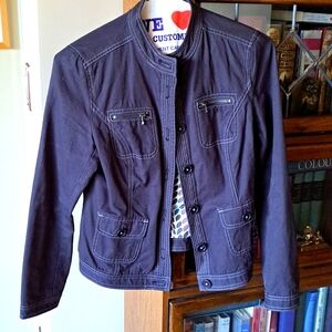 Size 6 Boden " Photographer's Jacket" in Black Cotton With White Stitch Detail